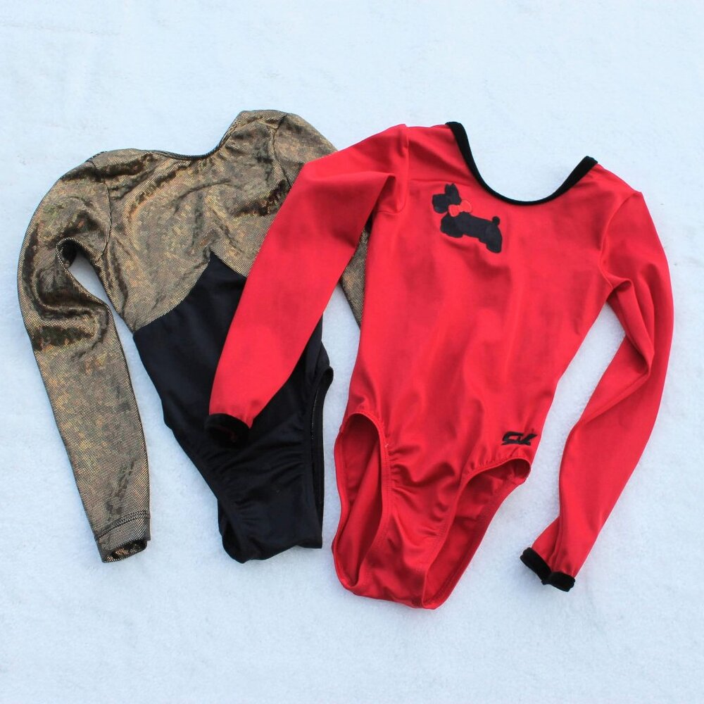❤️🤸‍♀️Red and Gold Long Sleeve CHILD Gymnastic Leotards